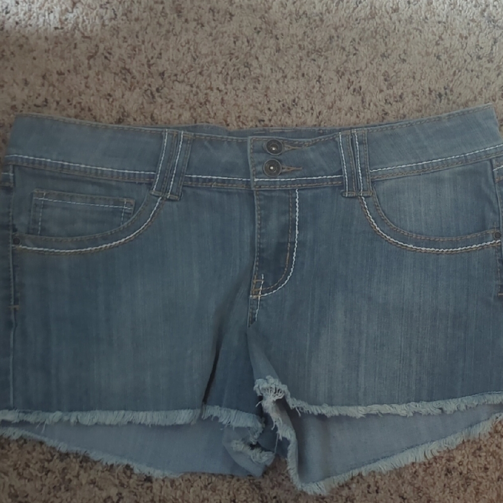 Red Rivet Blue Denim Women Shorts